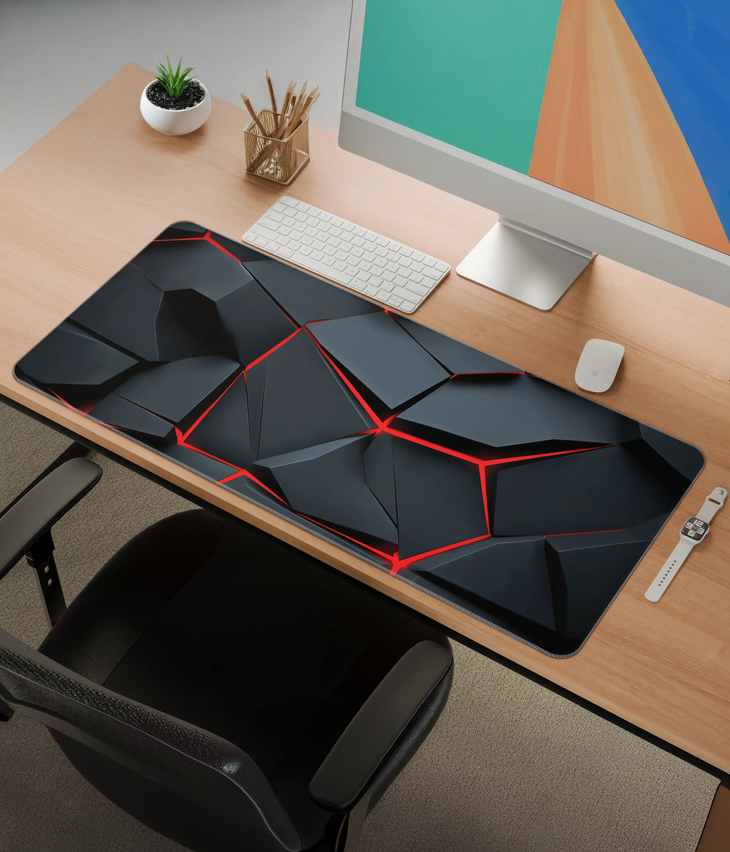 Abstract Black & Red Desk Mat – Aesthetic Gaming & Office Mouse Pad