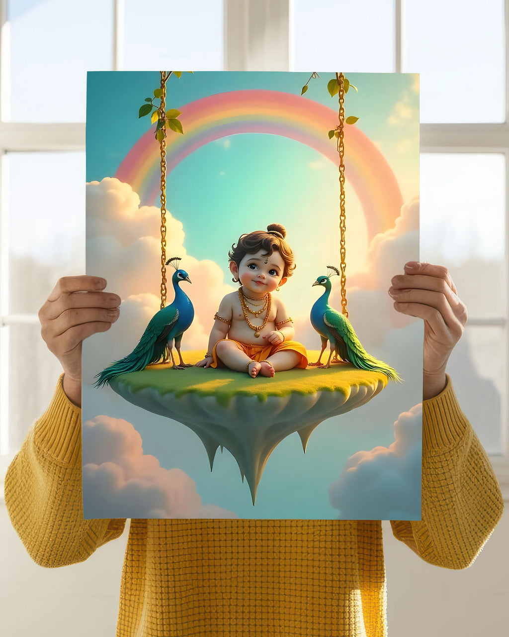 Bal Krishna on Swing – Devotional Wall Poster