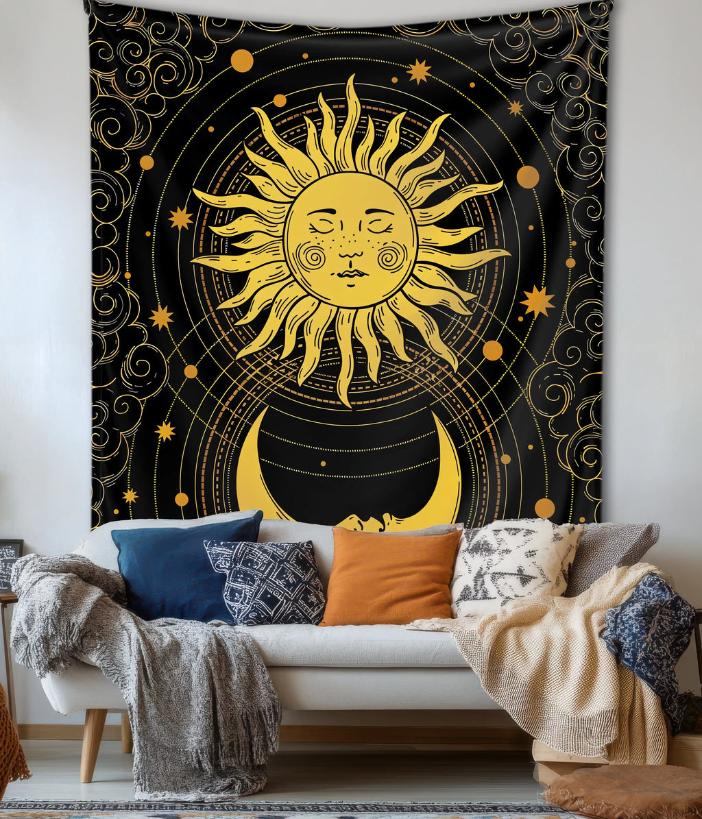 Celestial Sun & Moon Cosmic Balance Wall Tapestry