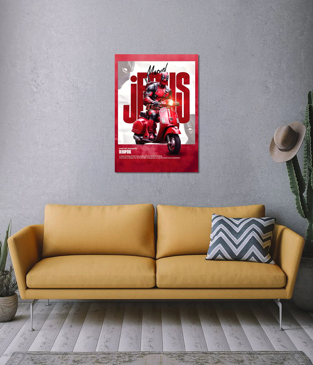 Deadpool on Scooter – Marvel Superhero Wall Poster