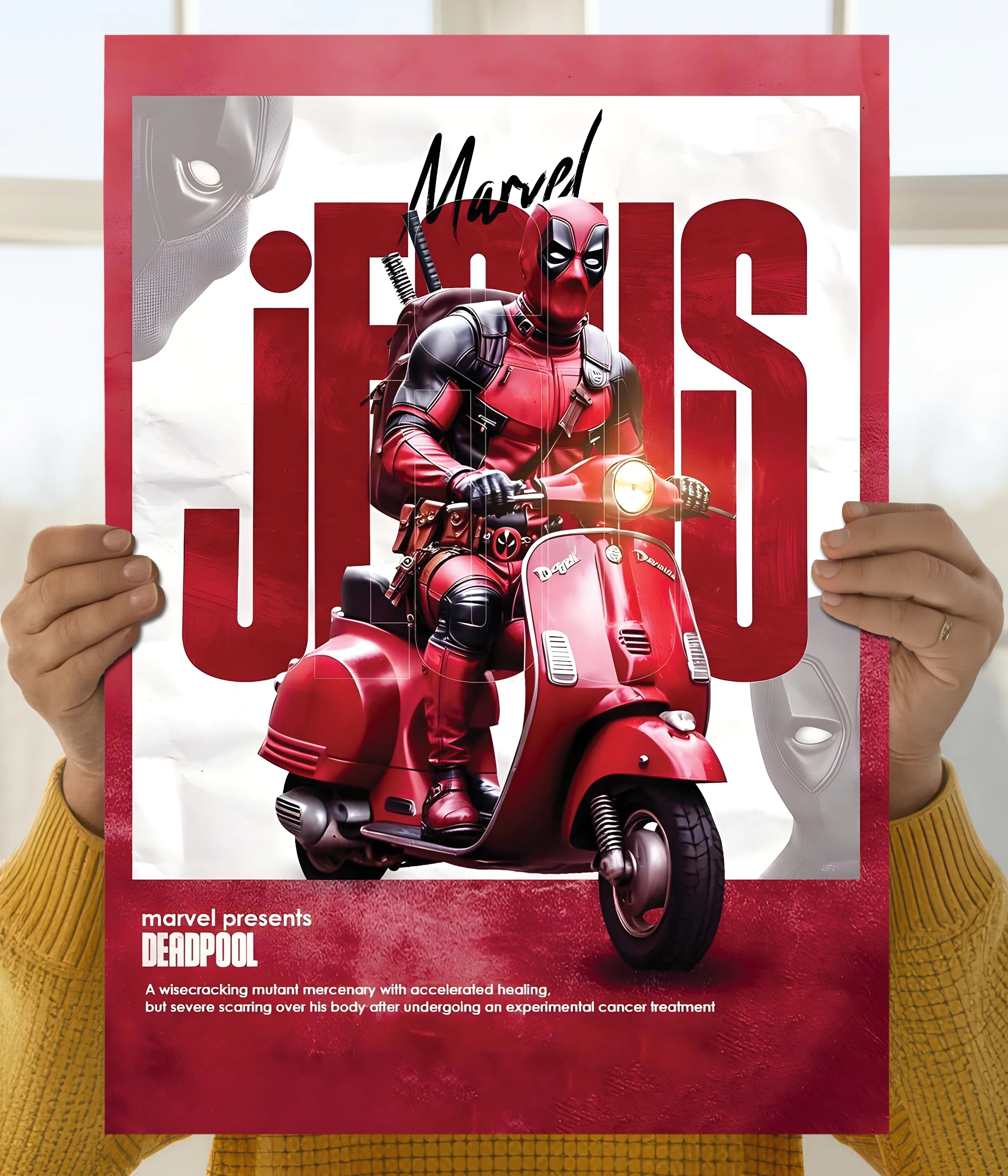 Deadpool on Scooter – Marvel Superhero Wall Poster Main Image - Everanta
