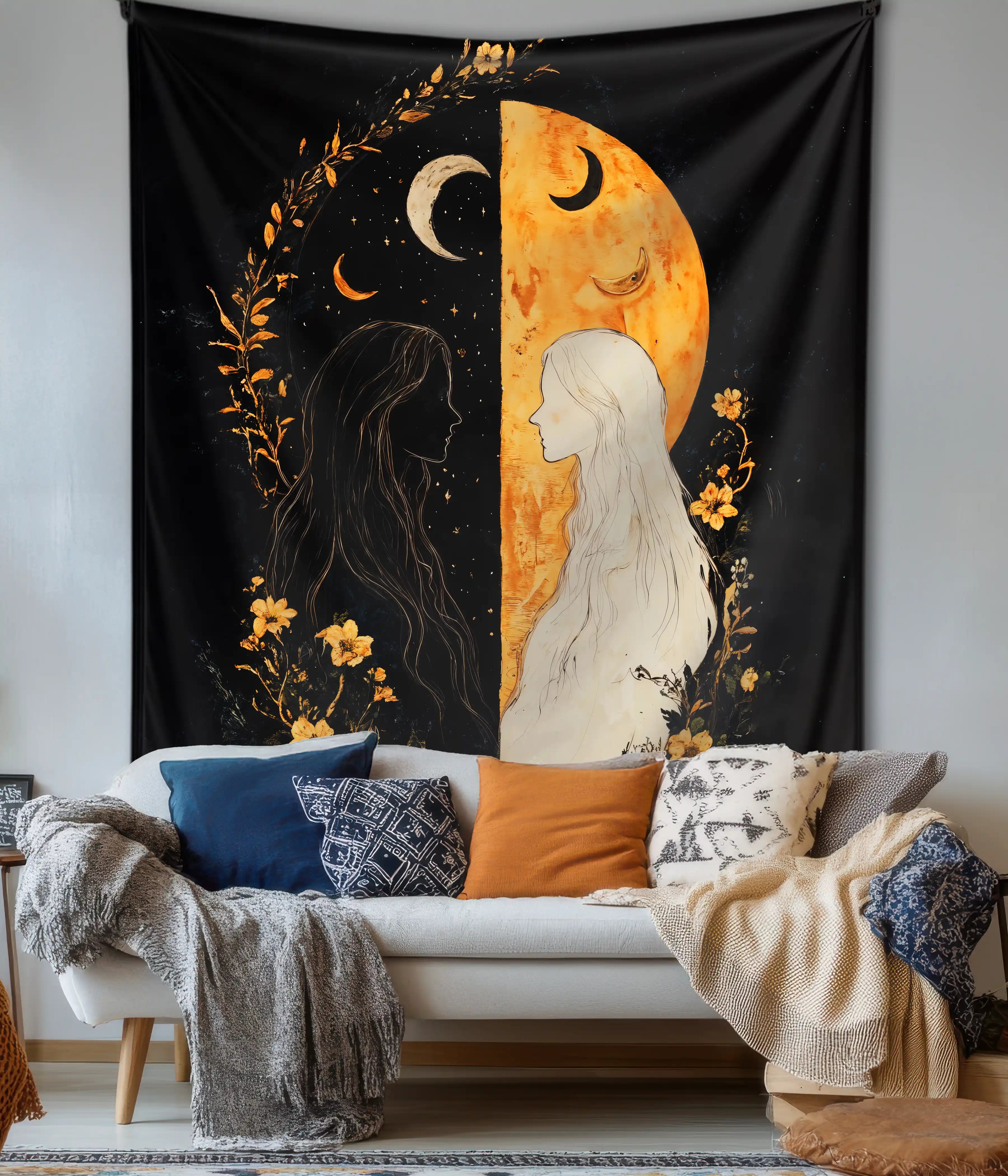 Eclipse of Souls – Sun & Moon Duality Wall Tapestry