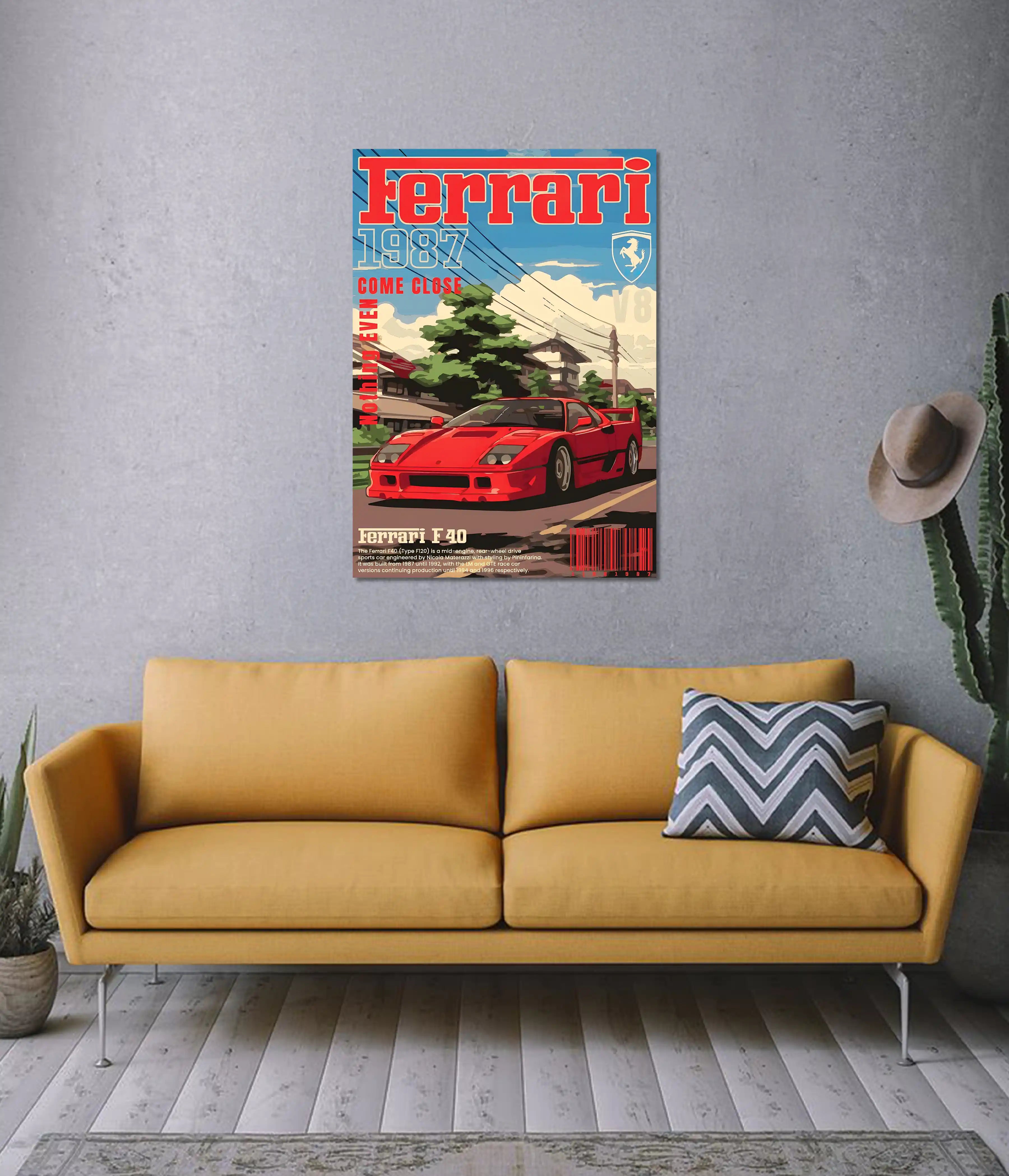 Ferrari F40 Retro Art Wall Poster