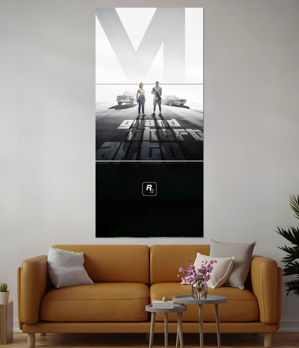 GTA 6 Split Wall Poster – Grand Theft Auto Gaming Art