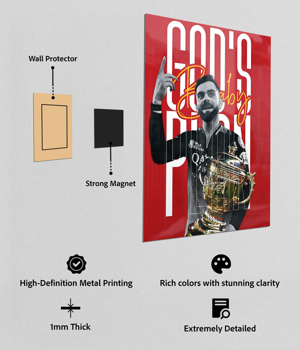 God’s Plan Baby – Virat Kohli Victory Metal Poster