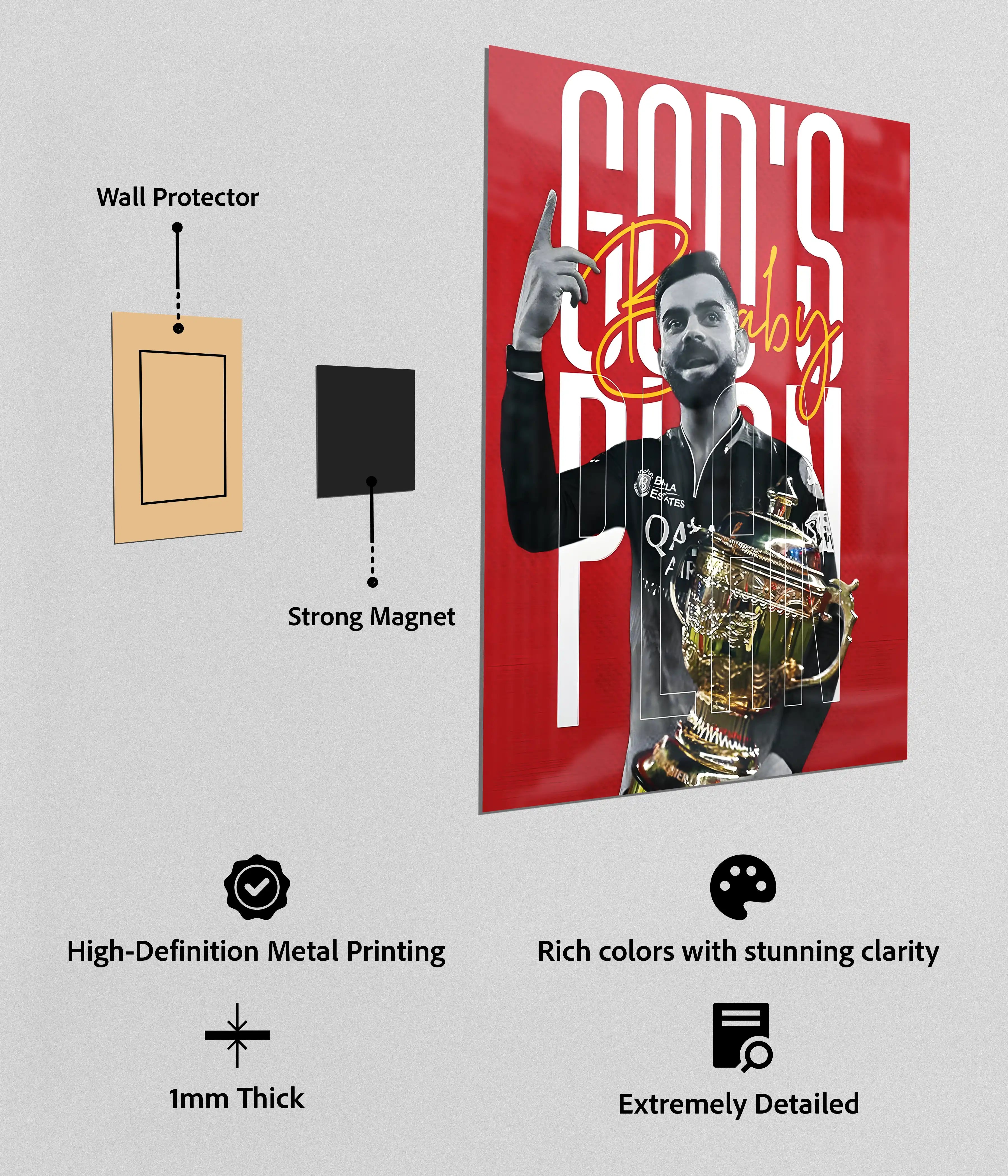 God’s Plan Baby – Virat Kohli Victory Metal Poster