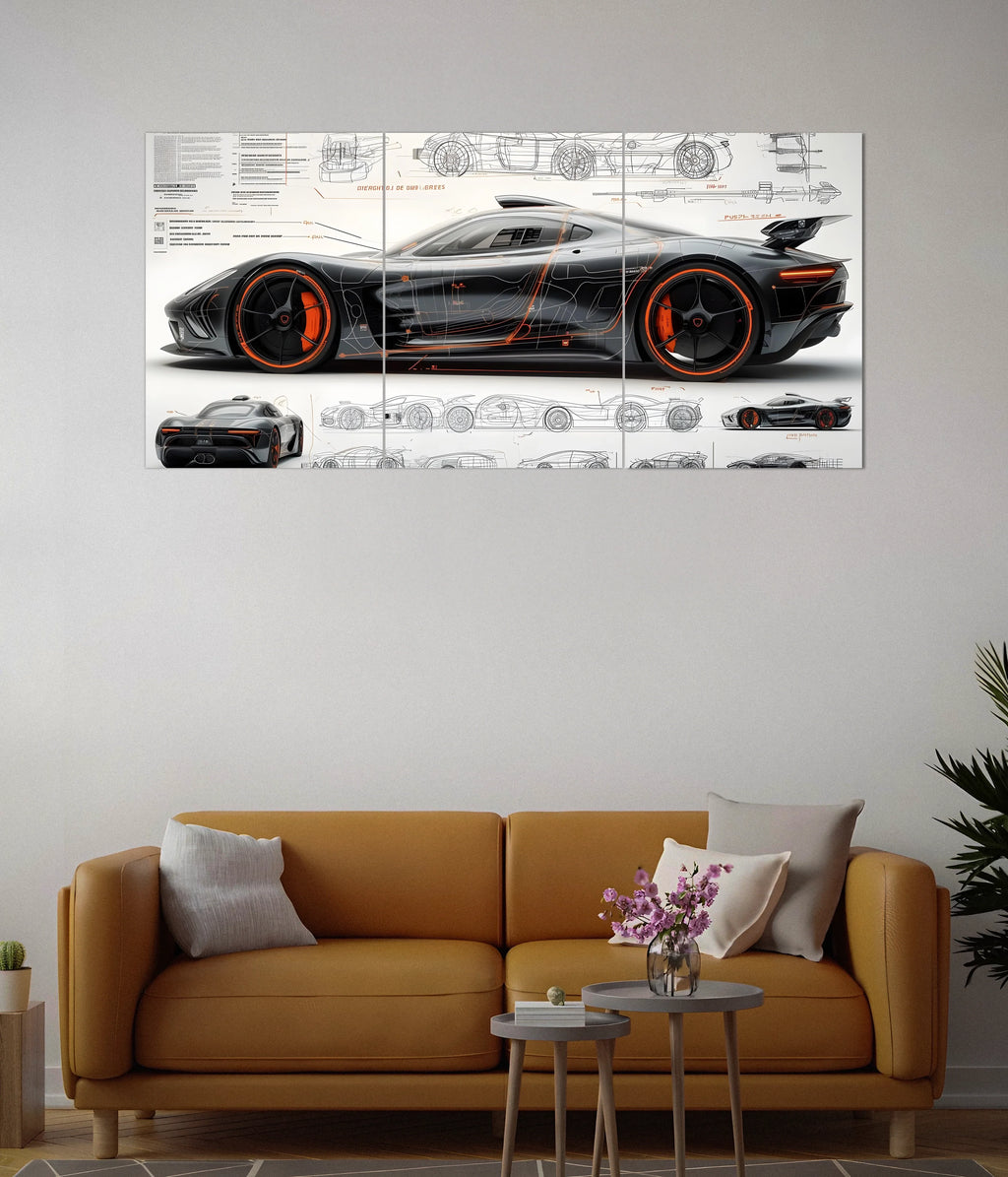 Hypercar Blueprint – Cars Split Poster Set