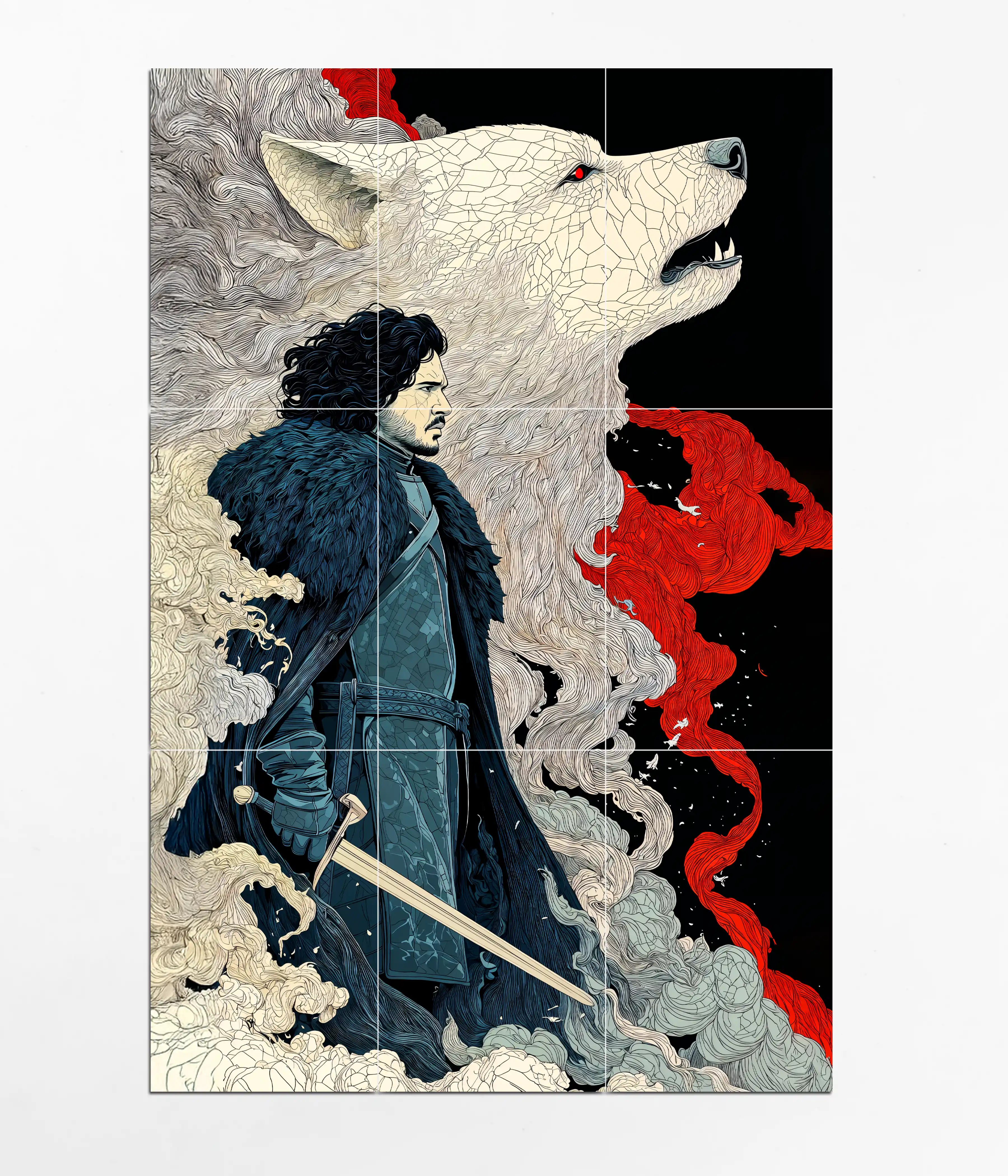 Jon Snow & The Direwolf 9-Piece Split Poster