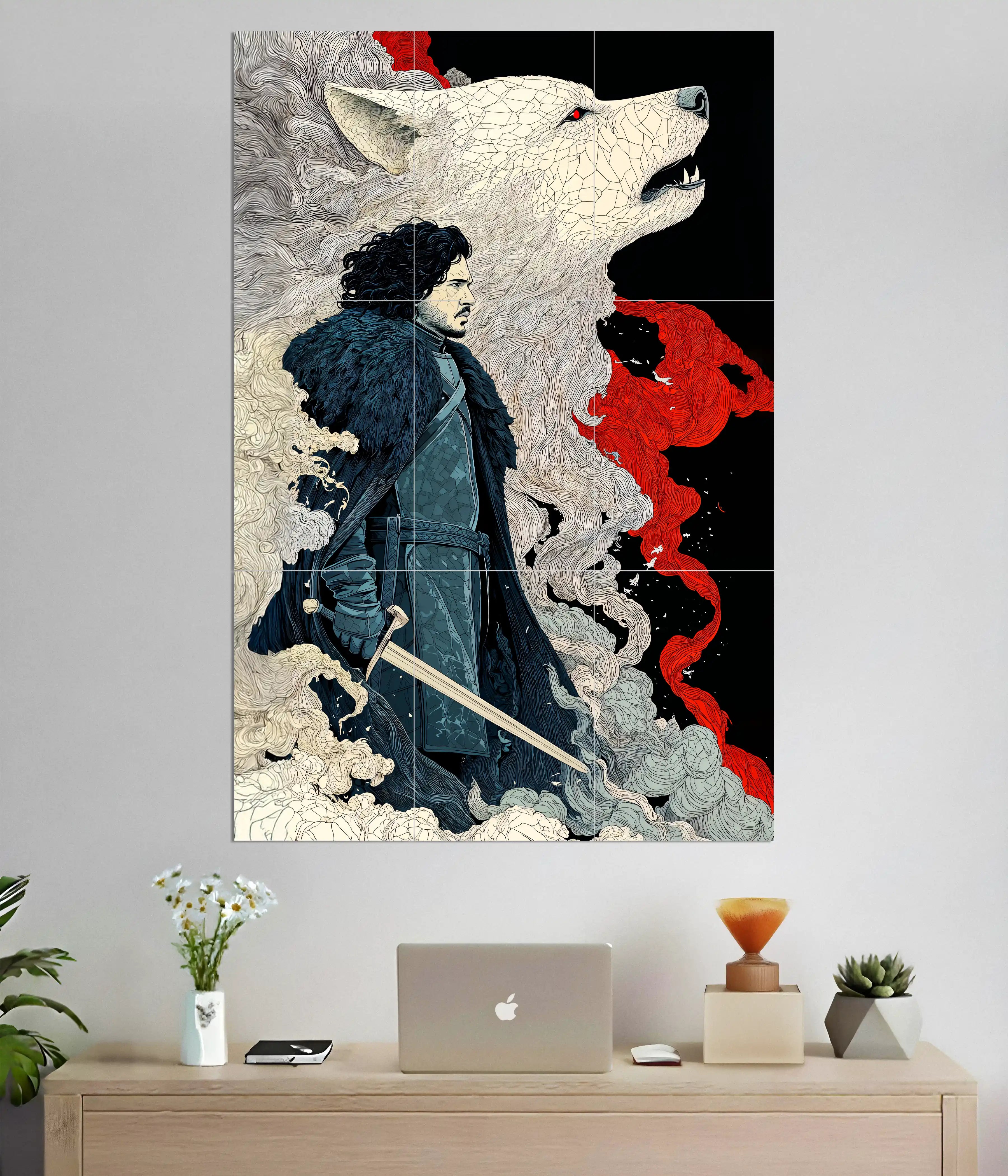 Jon Snow & The Direwolf 9-Piece Split Poster Main Image - Everanta