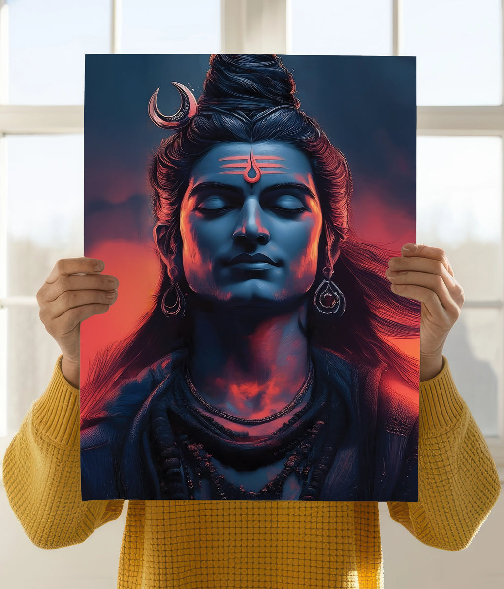 Lord Shiva Meditating in Firelight – Devotional Poster