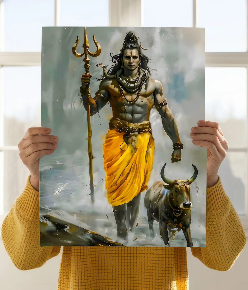 Lord Shiva Walking with Nandi – Devotional Poster