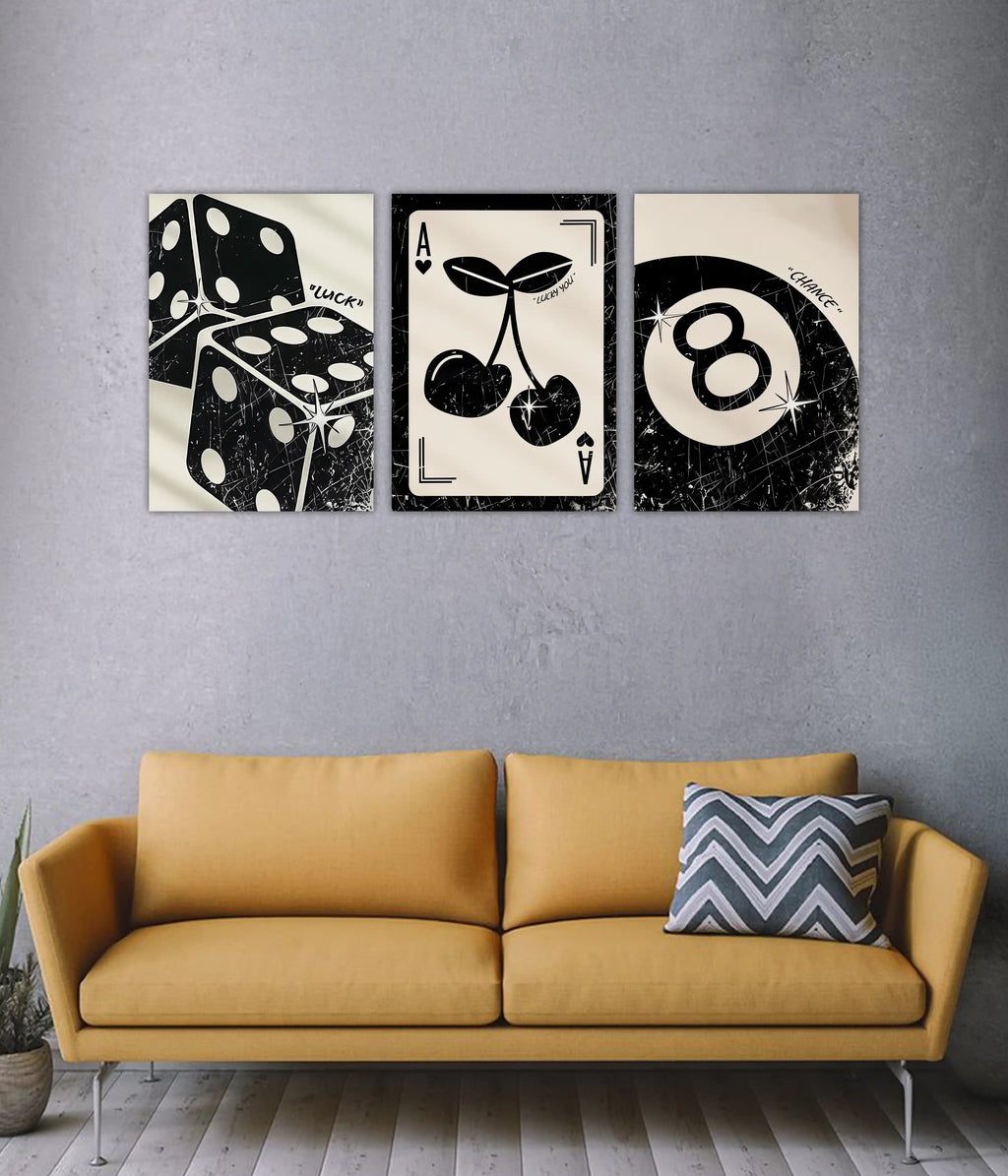 Lucky Symbols Retro 3-Piece Poster Set