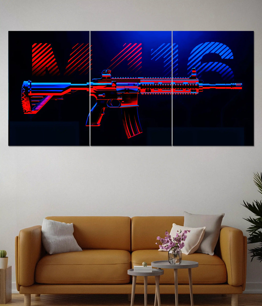 M416 Split Poster – Neon Gaming BGMI Weapon