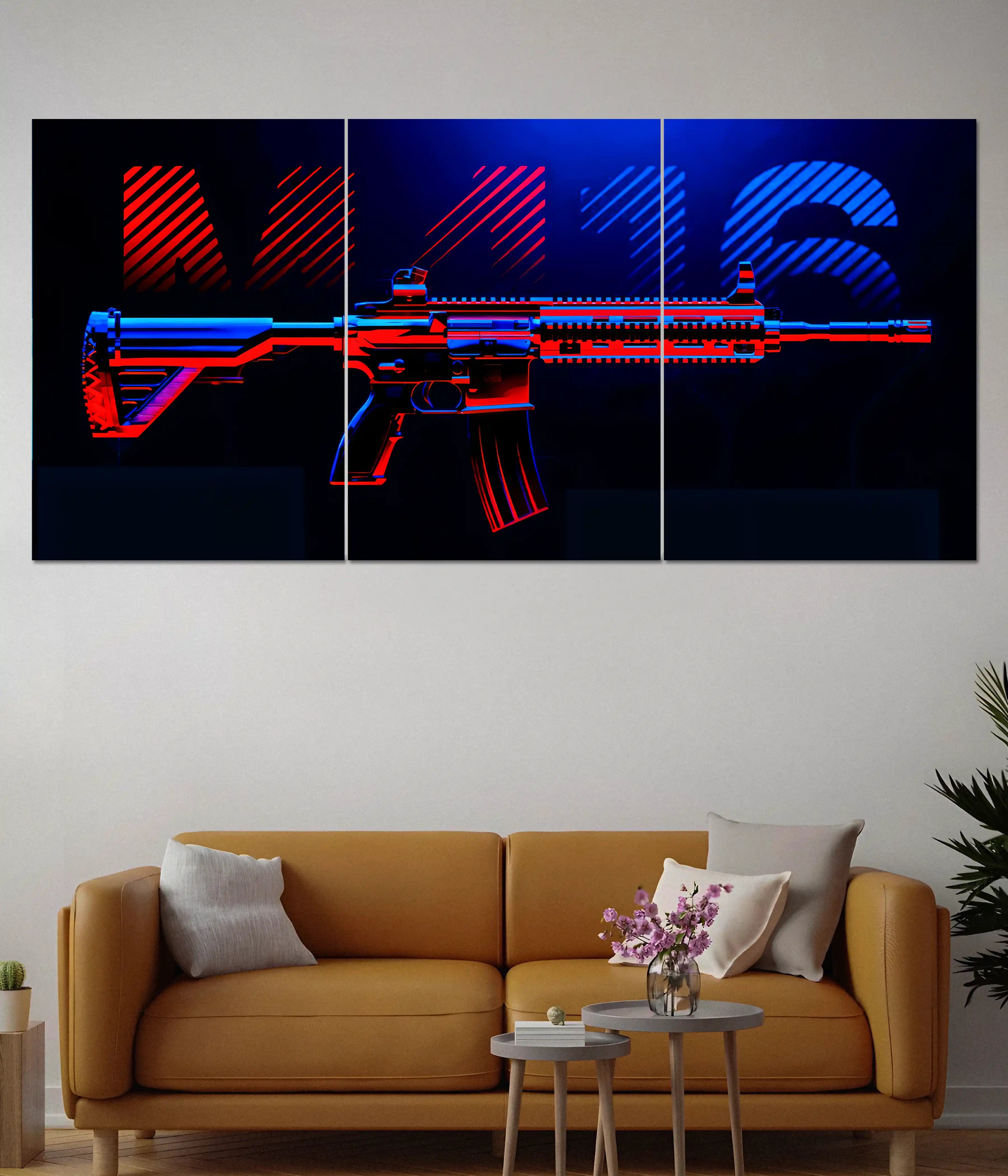 M416 Split Poster – Neon Gaming BGMI Weapon