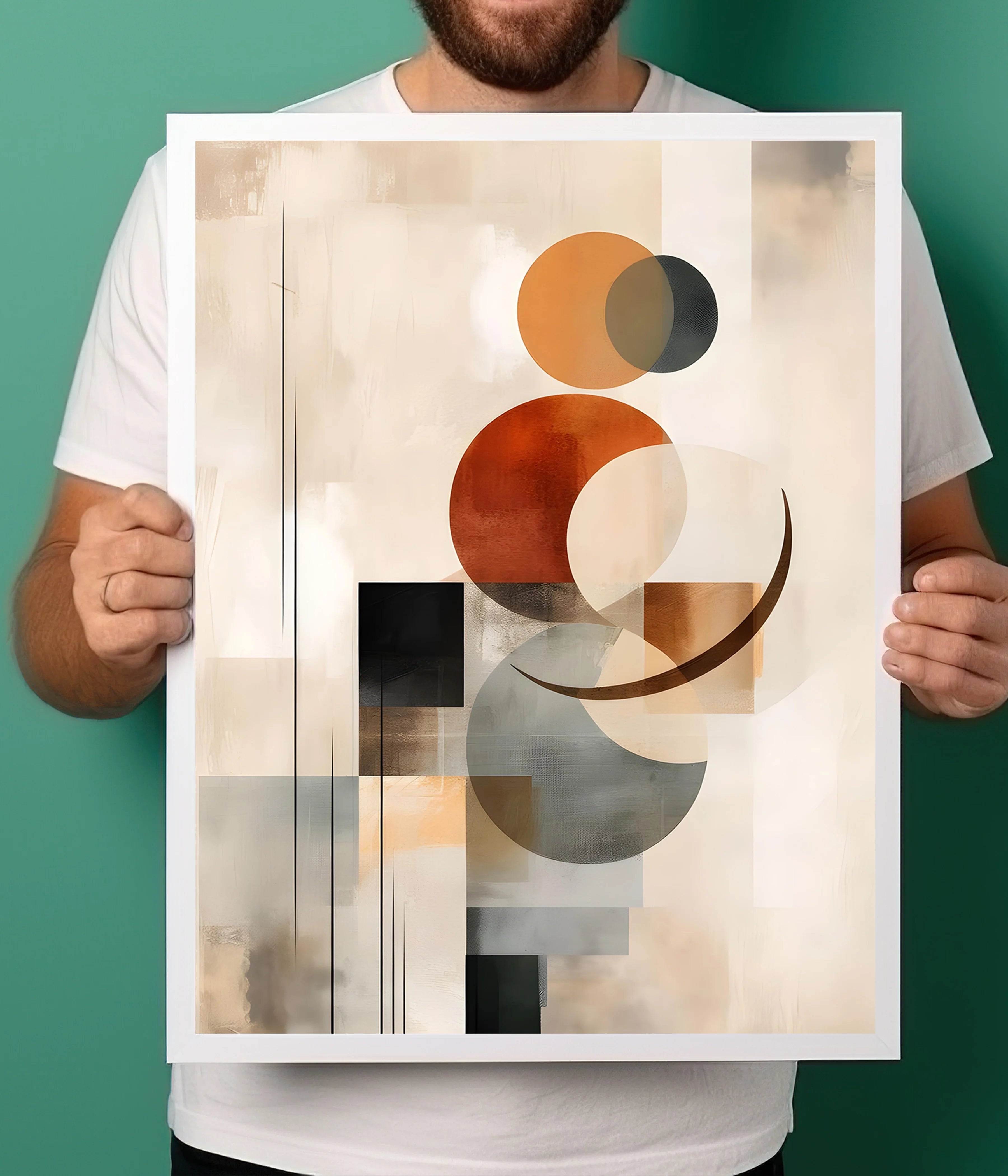Minimalist Beige Tone Abstract Poster White Frame Holding Image - Everanta