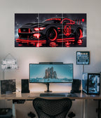 Neon Red Mustang – Futuristic Split Wall Poster - Everanta