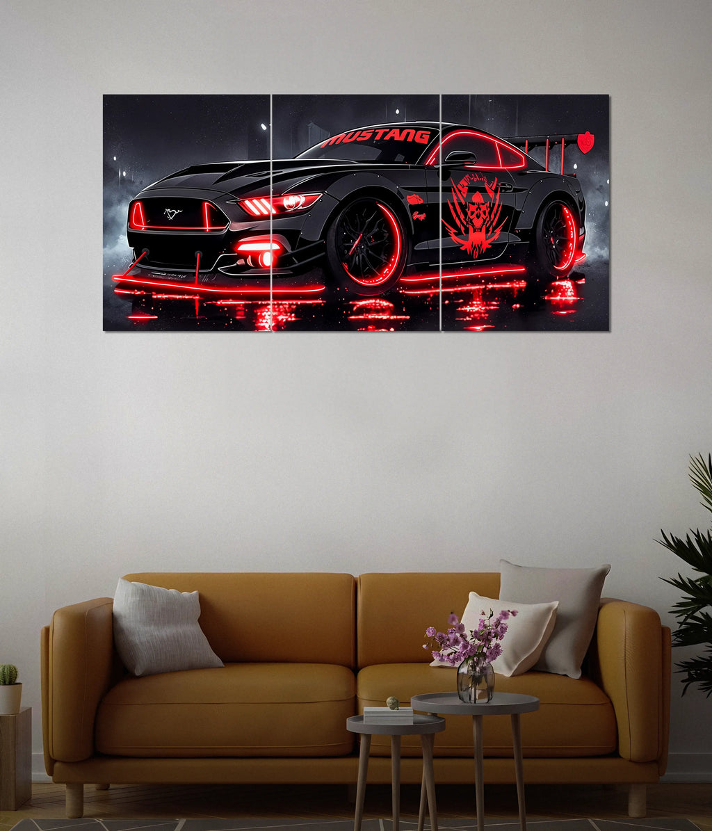 Neon Red Mustang – Futuristic Split Wall Poster
