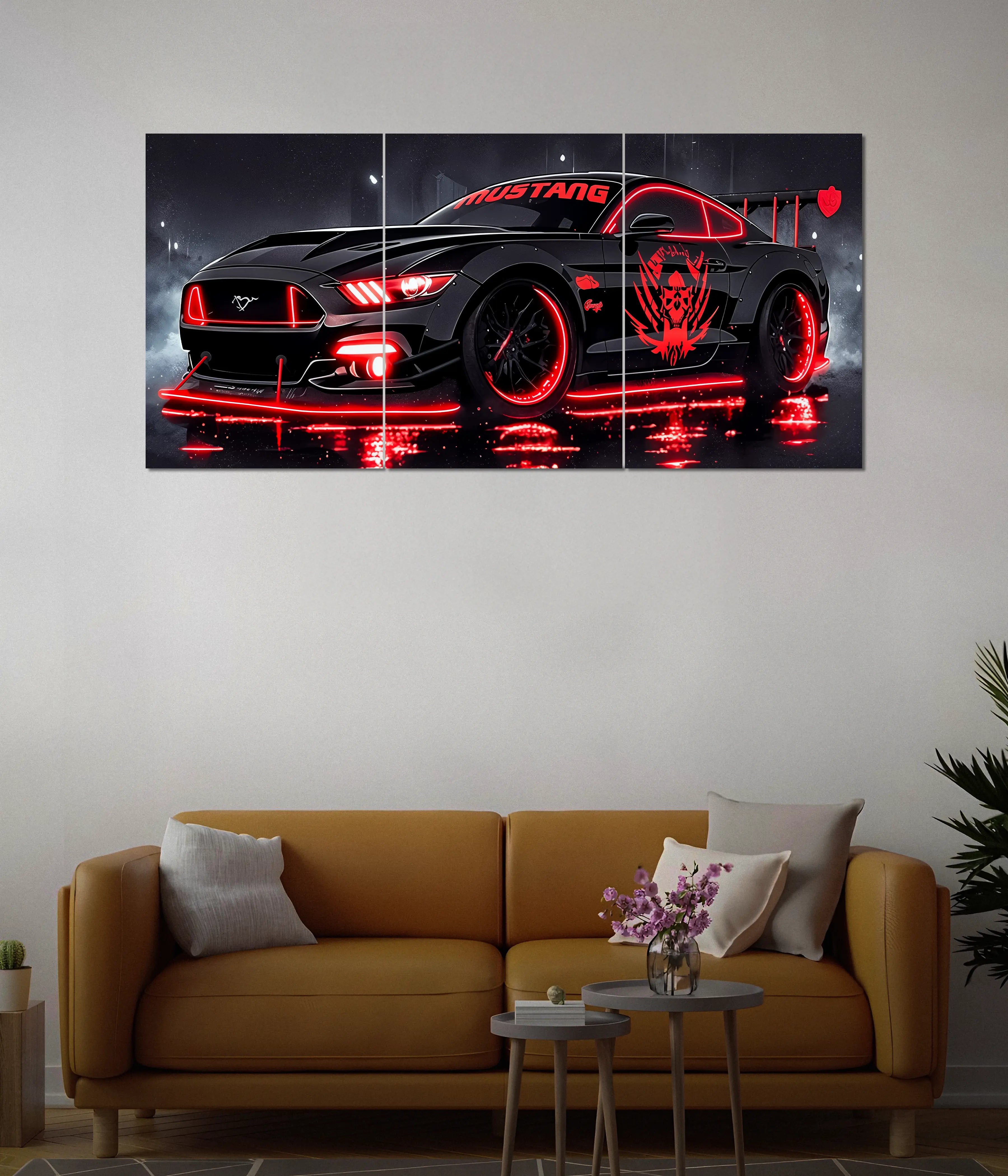 Neon Red Mustang – Futuristic Split Wall Poster