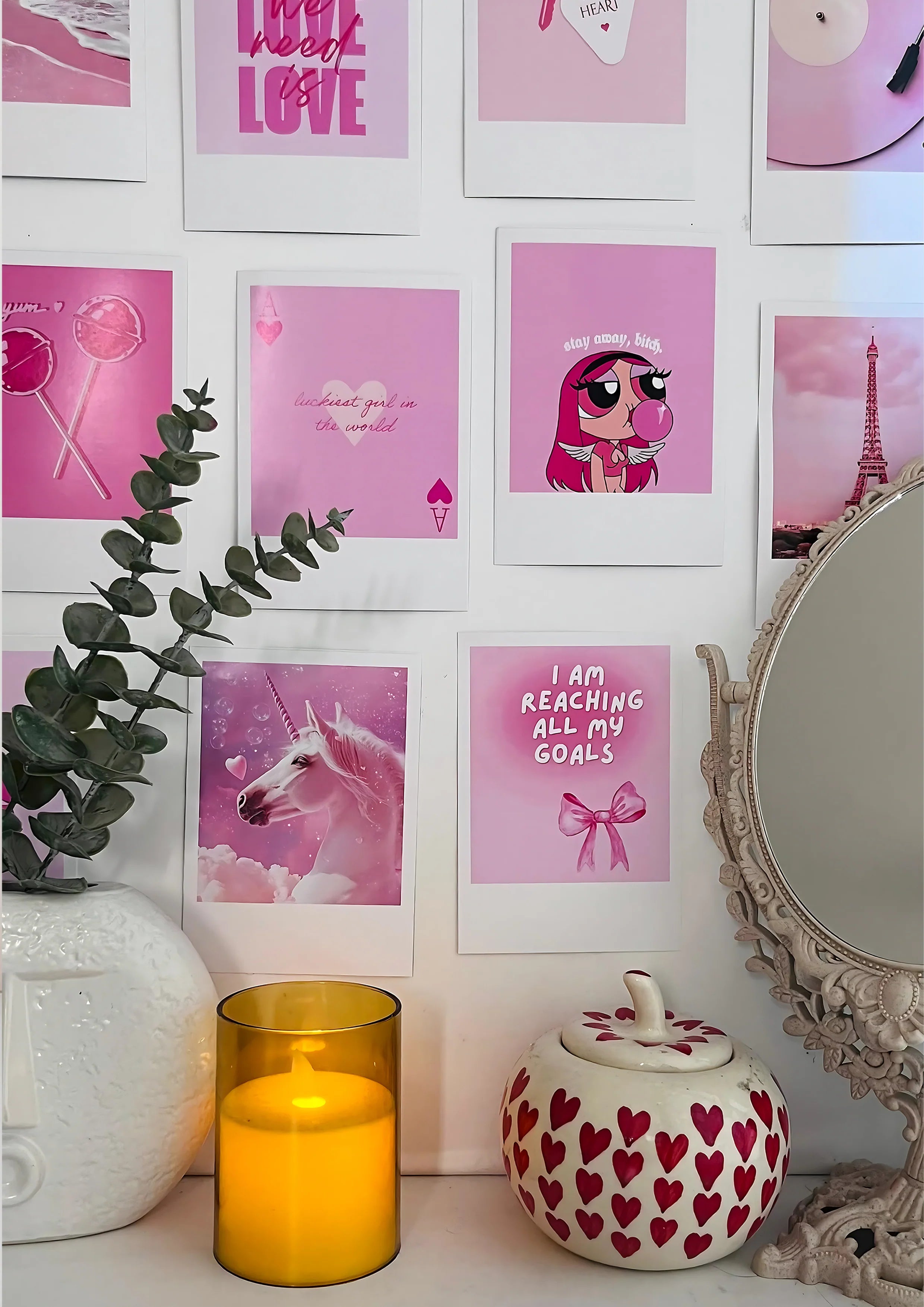 Pink Vibe Set  20 Retro Prints + 20 Aesthetic Stickers