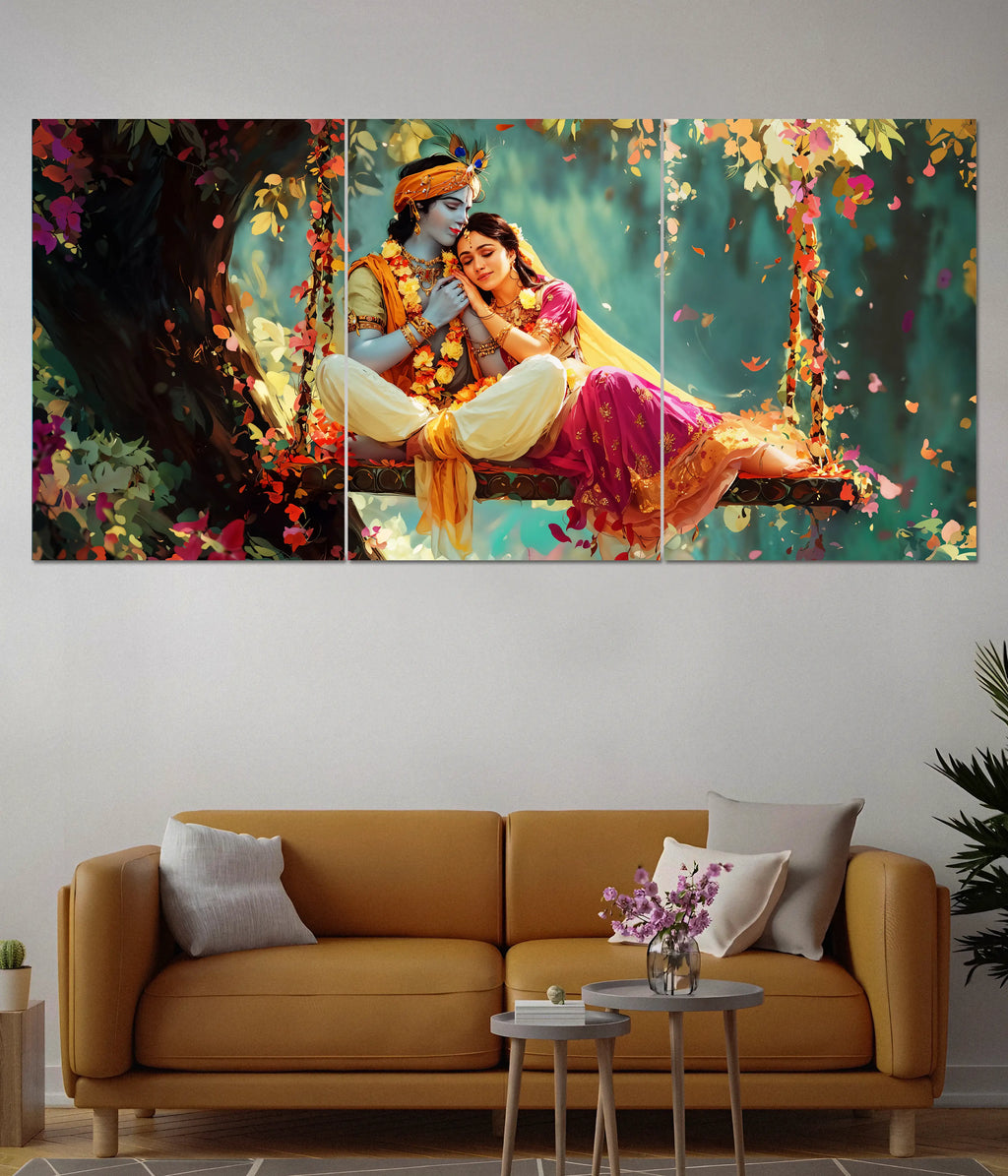 Radha Krishna on Swing – Eternal Love Split Wall Poster