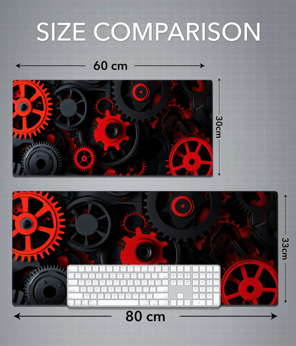 Red & Black Gears Desk Mat – Industrial Gaming & Office Mouse Pad