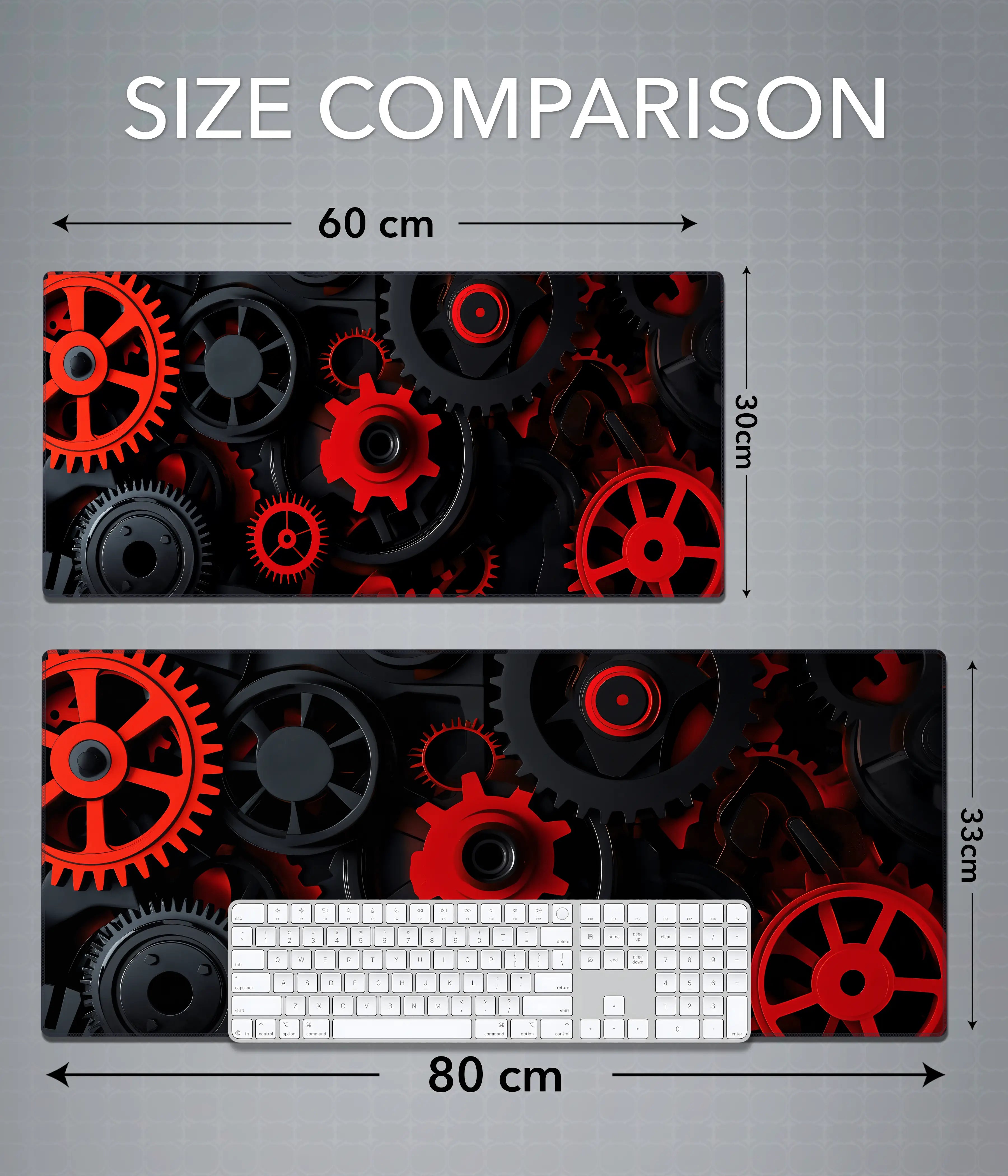 Red & Black Gears Desk Mat – Industrial Gaming & Office Mouse Pad