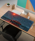 Red Car Under Blood Moon Desk Mat – Aesthetic Gaming Pad
