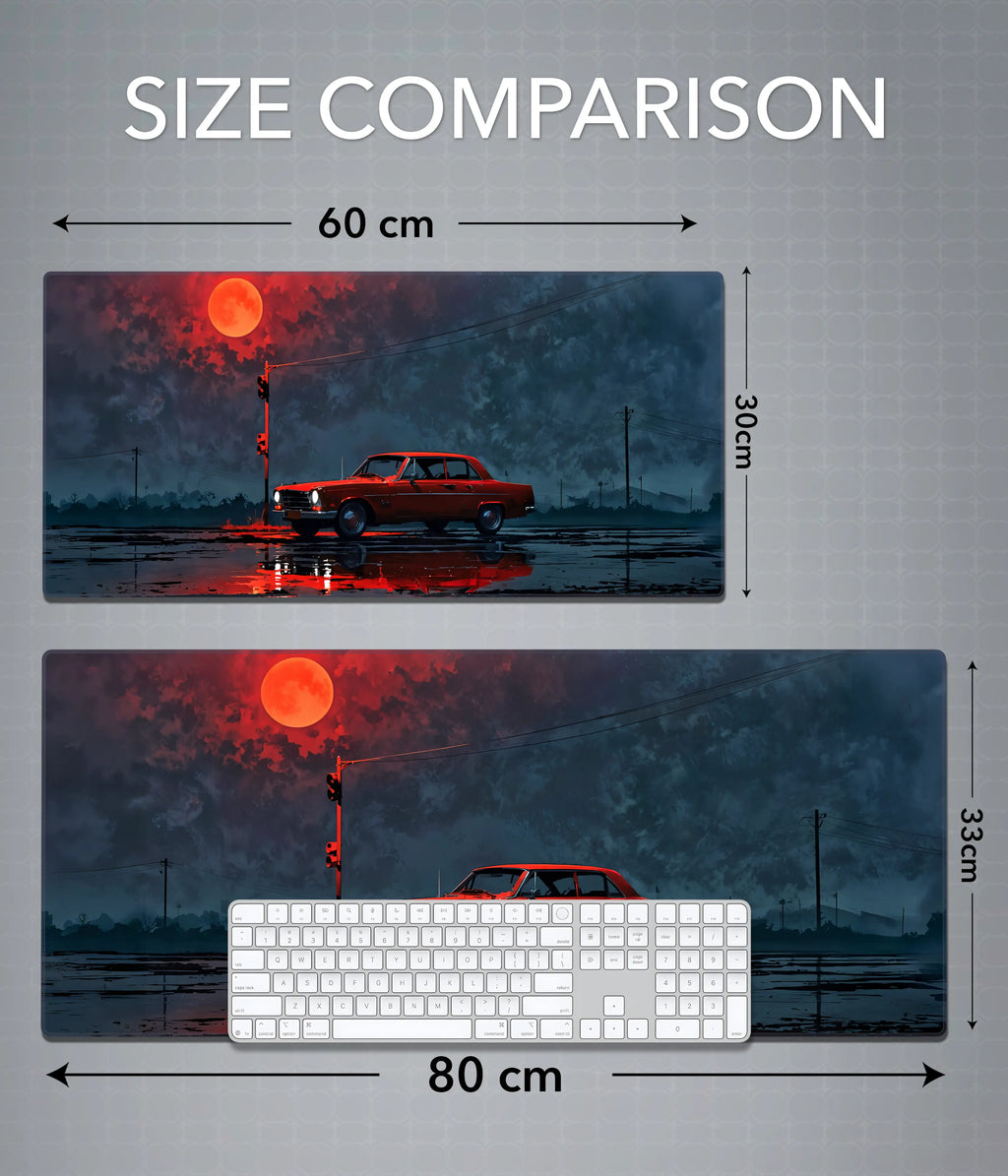 Red Car Under Blood Moon Desk Mat – Aesthetic Gaming Pad