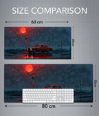 Red Car Under Blood Moon Desk Mat – Aesthetic Gaming Pad