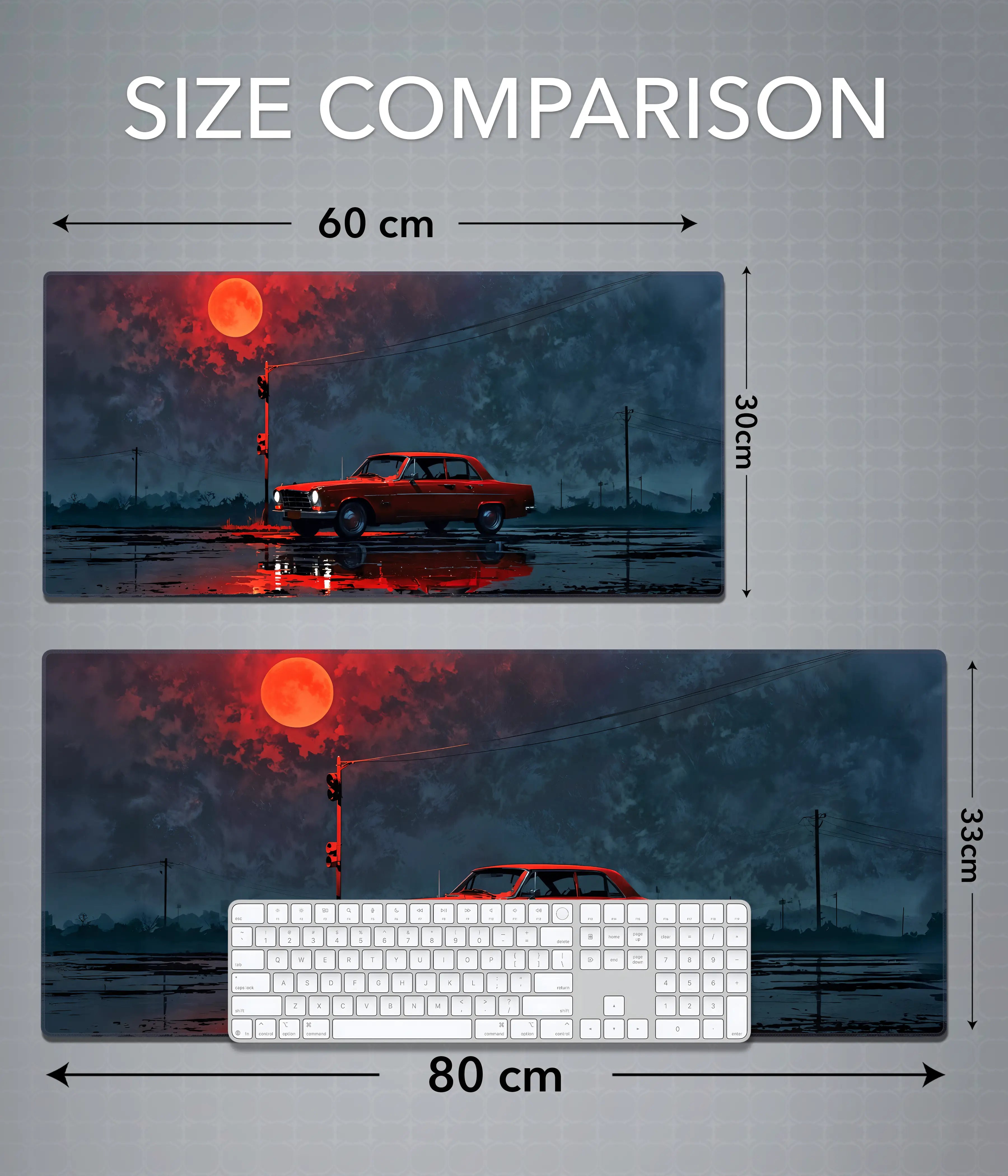 Red Car Under Blood Moon Desk Mat – Aesthetic Gaming Pad