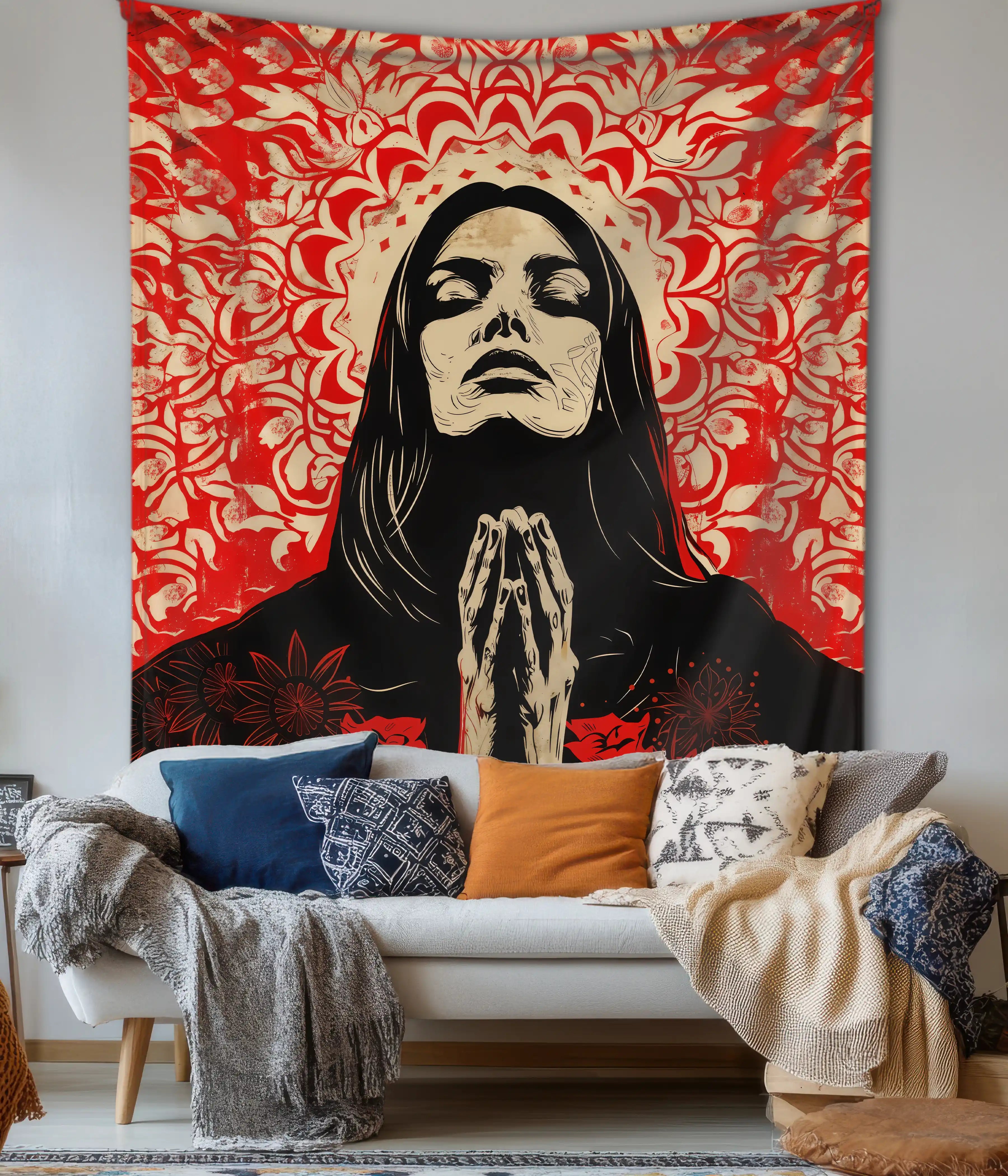 Sacred Surrender Devotional Prayer Wall Tapestry
