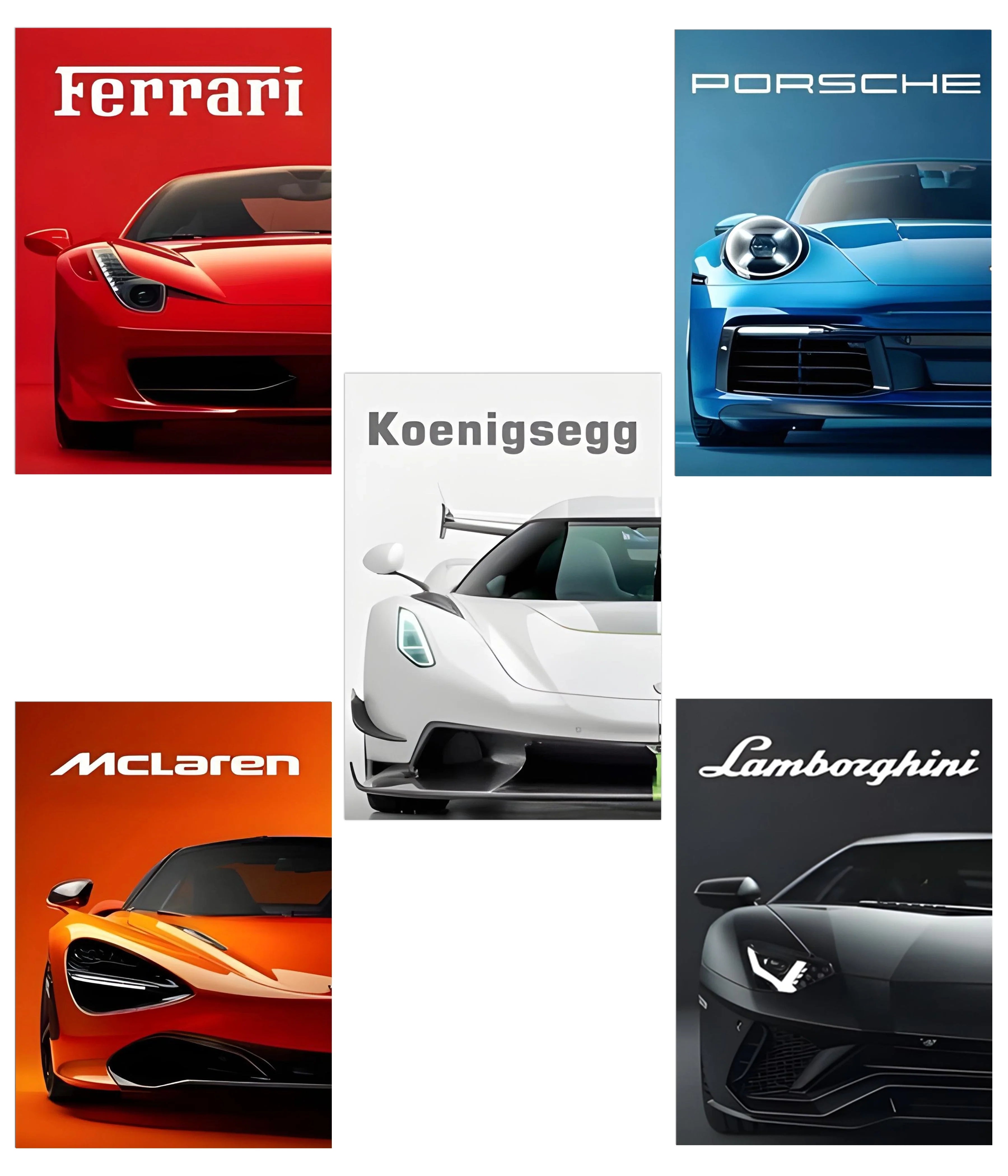 5 Piece Supercars Posters Set