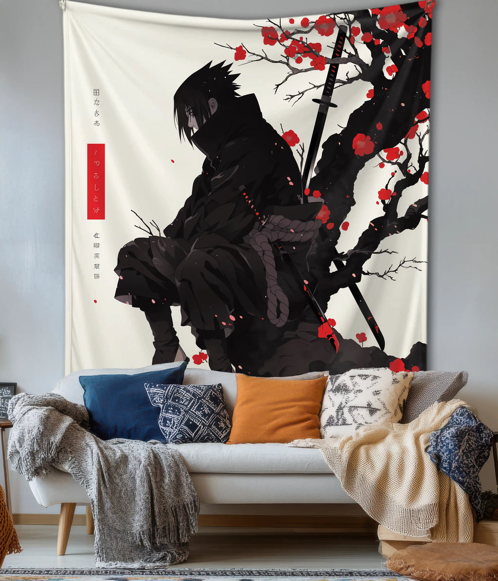 Shadowed Uchiha – Sakura Night Anime Tapestry