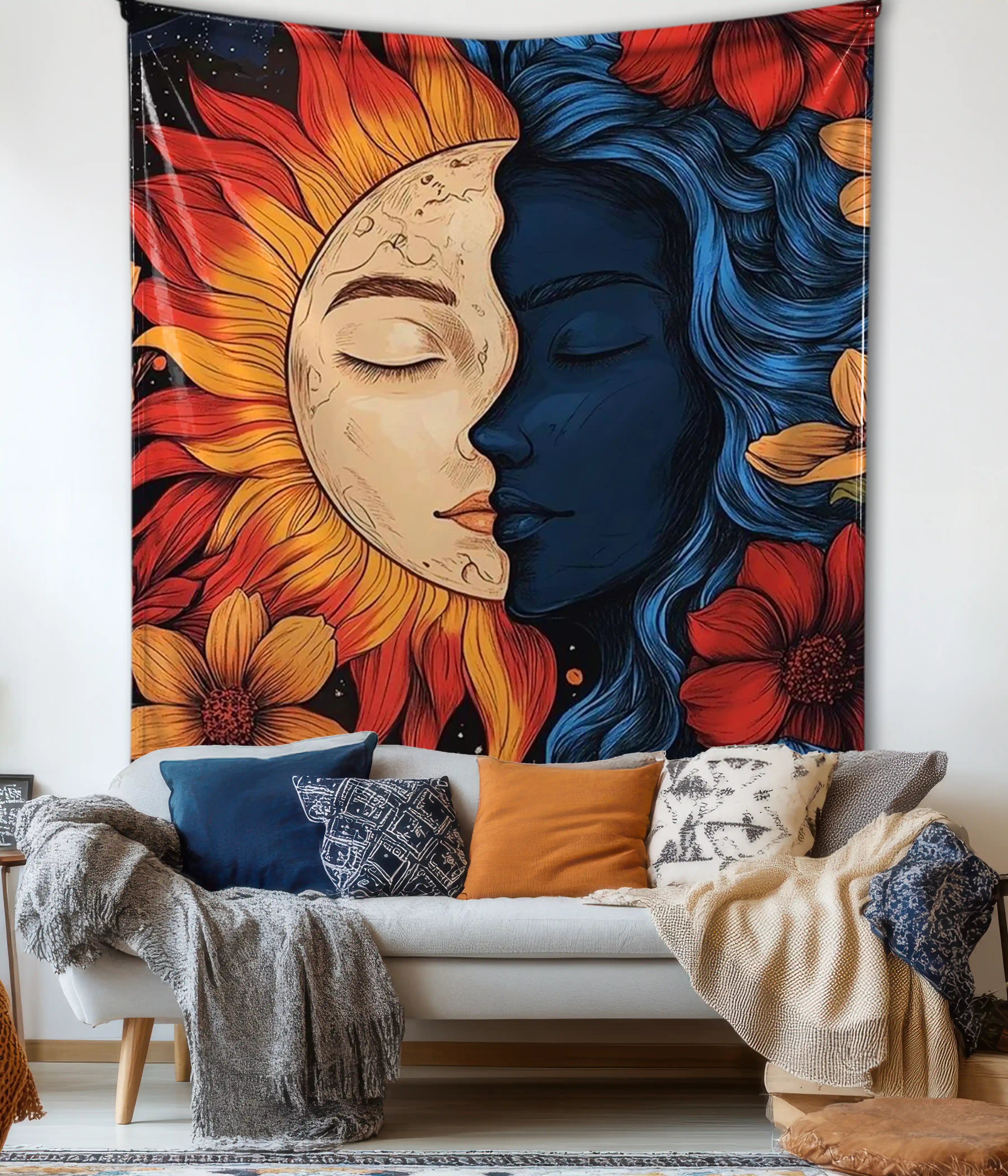 Sun & Moon Harmony Aesthetic Wall Tapestry
