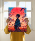 Tanjiro Kamado – Sunset Resolve Demon Slayer Poster Holding image - Everanta