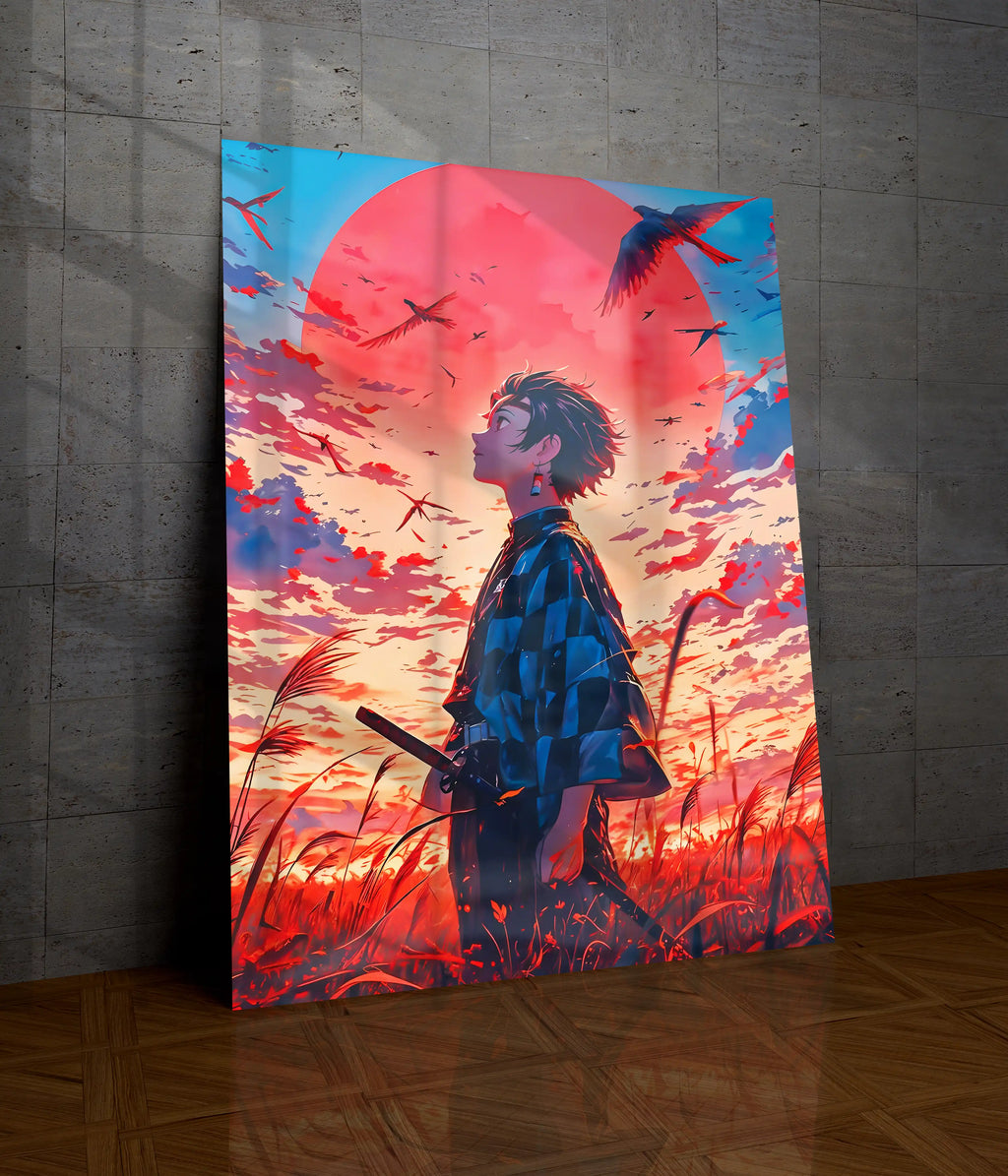 Tanjiro Kamado Sunset Resolve Metal Poster Main Image - Everanta