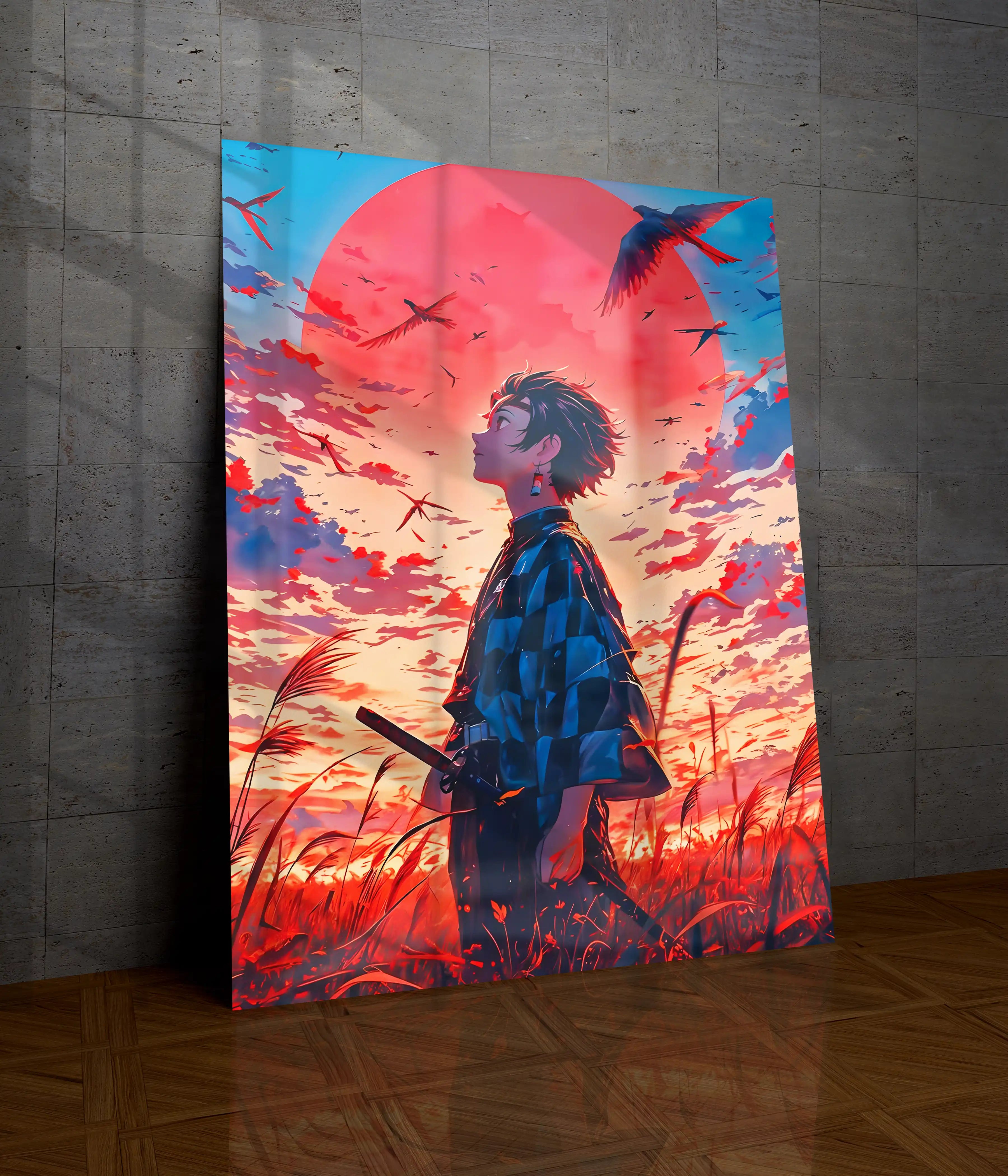 Tanjiro Kamado Sunset Resolve Metal Poster Main Image - Everanta