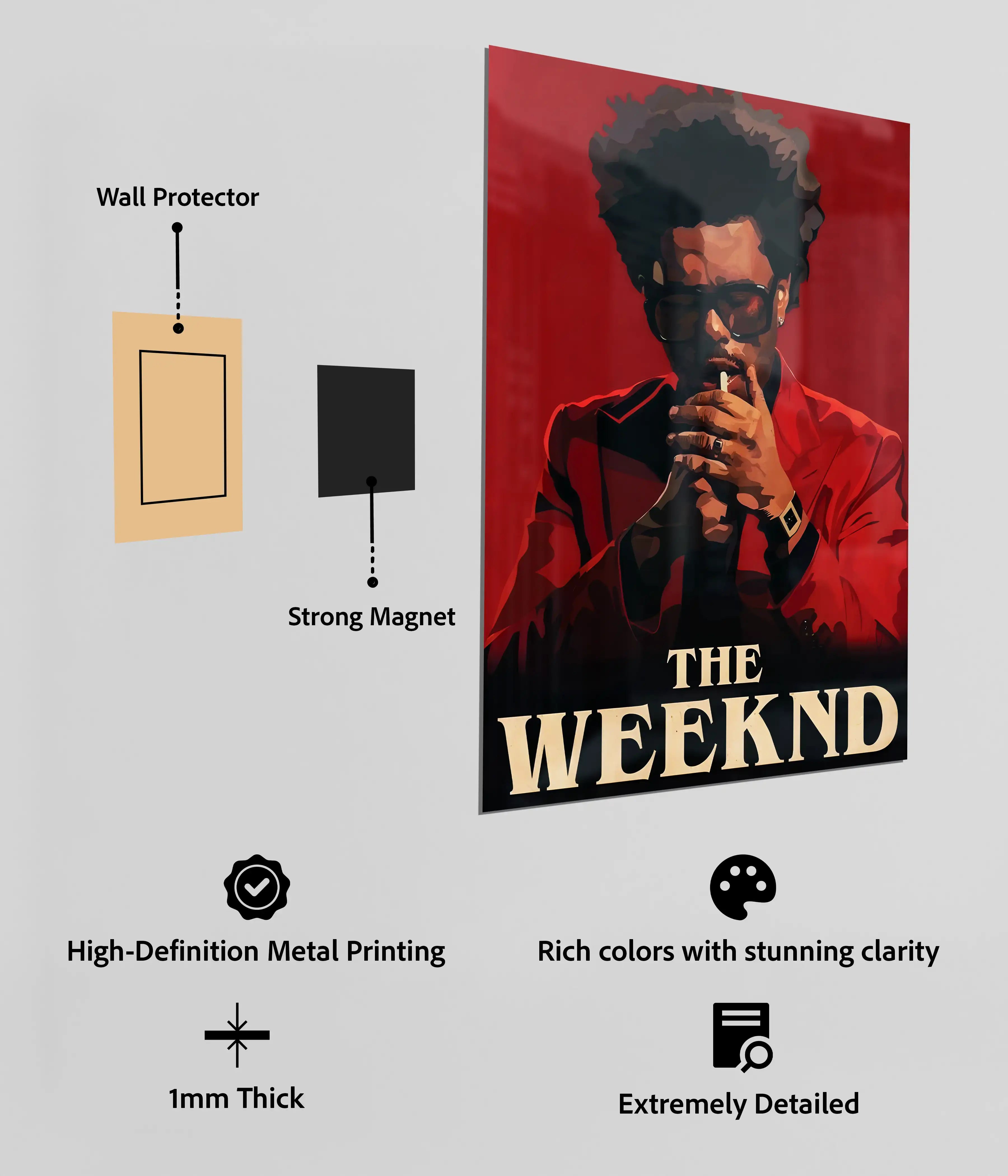 The Weeknd Iconic Red Portrait Metal Poster