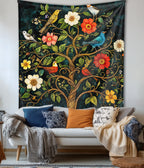 Tree of Life Garden Birds Aesthetic Wall Tapestry