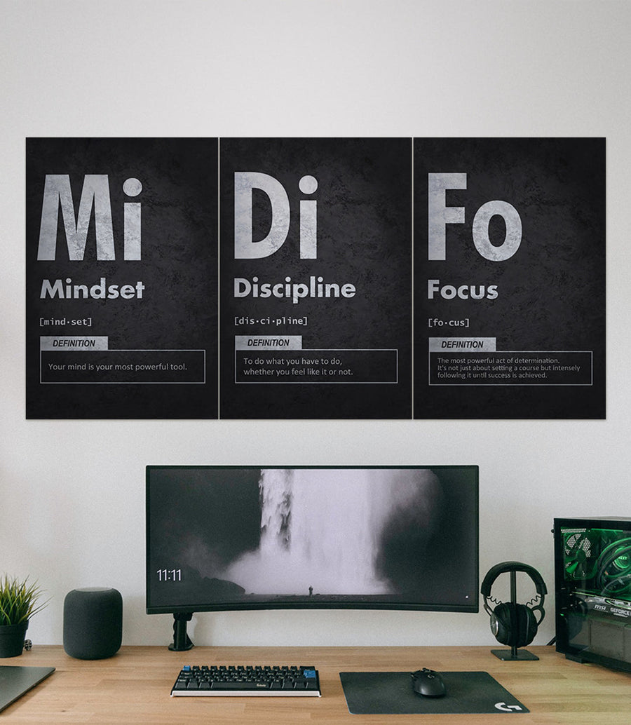 MINDSET x FOCUS x DISCIPLINE | GYM | Motivational Set | 3 Piece Set
