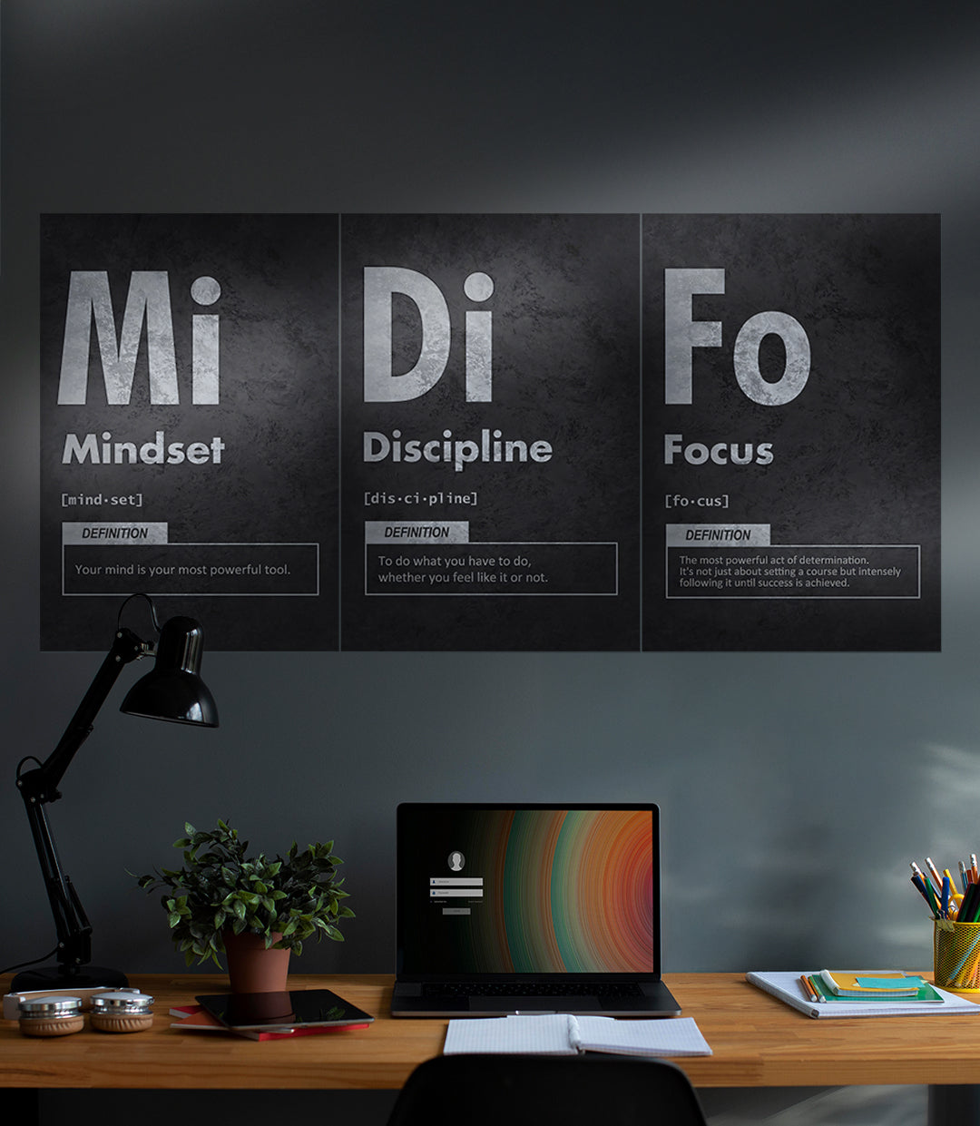 MINDSET x FOCUS x DISCIPLINE | GYM | Motivational Set | 3 Piece Set