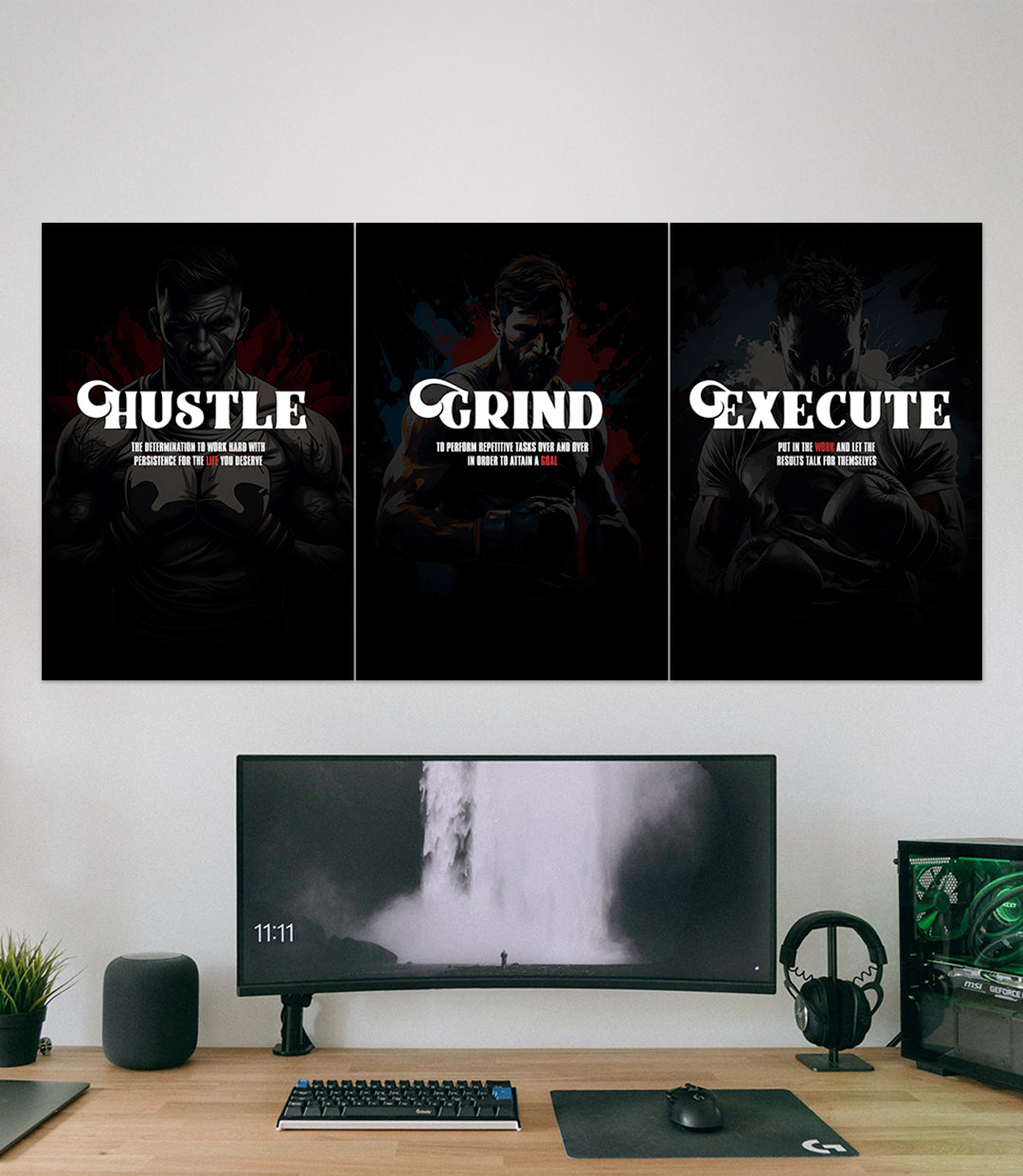 HUSTLE x GRIND x EXECUTE | GYM | Motivational 3 Piece Set