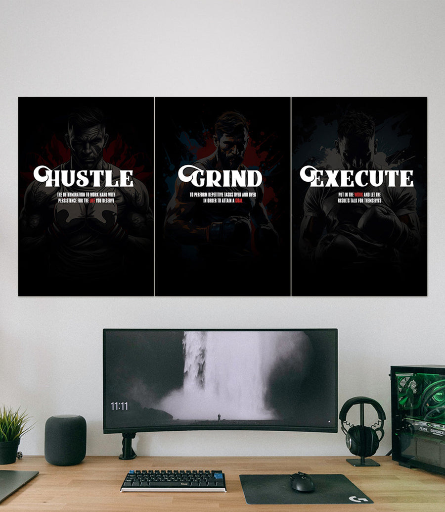 HUSTLE x GRIND x EXECUTE | GYM | Motivational 3 Piece Set